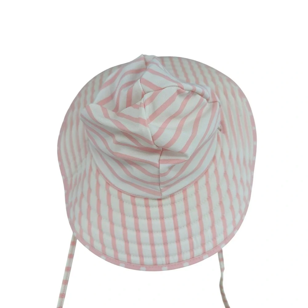 RuffleButts‎ Reversible Pink Polka Dot Stripe Sun Hat Kids Bucket Hat with Strap